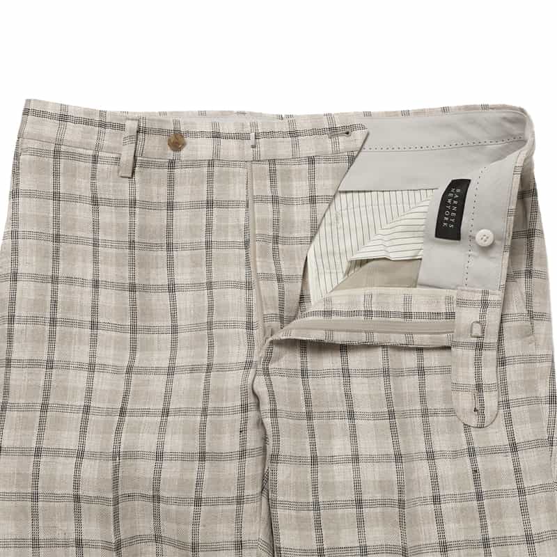 BARNEYS NEW YORK リネン素材チェック柄スラックスパンツ BEIGE