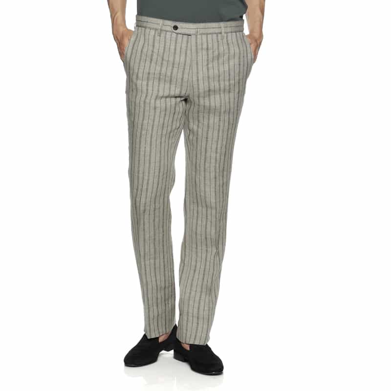 BARNEYS NEW YORK リネン素材ストライプ柄スラックスパンツ GRAY