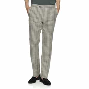 【hoss intropia】ルレックス混紡ストライプパンツ リネン素材ストライプ柄スラックスパンツ（2239781）｜BARNEYS
