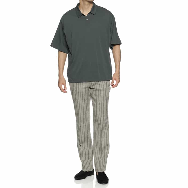 BARNEYS NEW YORK リネン素材ストライプ柄スラックスパンツ GRAY