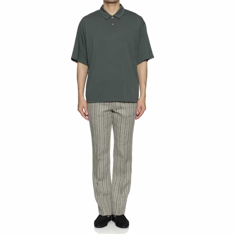 BARNEYS NEW YORK リネン素材ストライプ柄スラックスパンツ GRAY