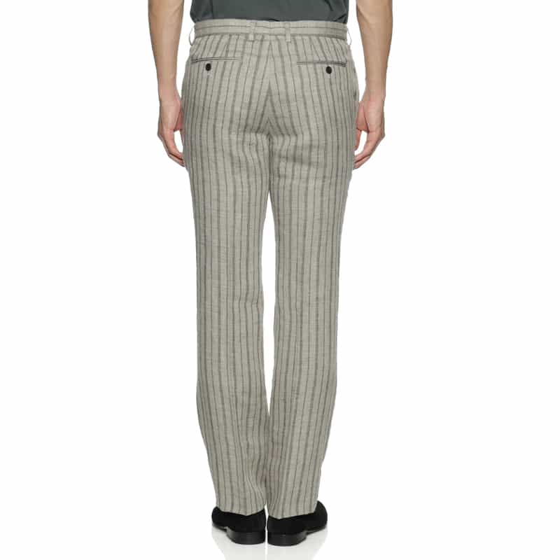 BARNEYS NEW YORK リネン素材ストライプ柄スラックスパンツ GRAY