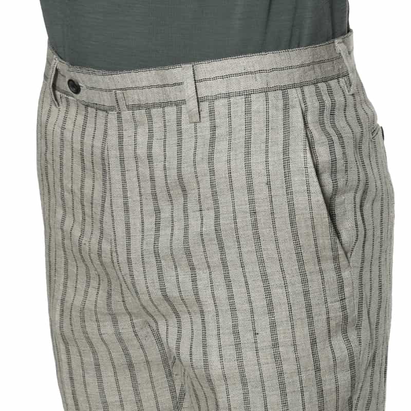 BARNEYS NEW YORK リネン素材ストライプ柄スラックスパンツ GRAY