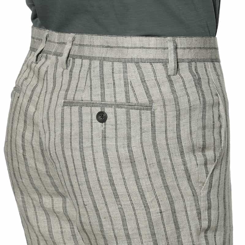 BARNEYS NEW YORK リネン素材ストライプ柄スラックスパンツ GRAY