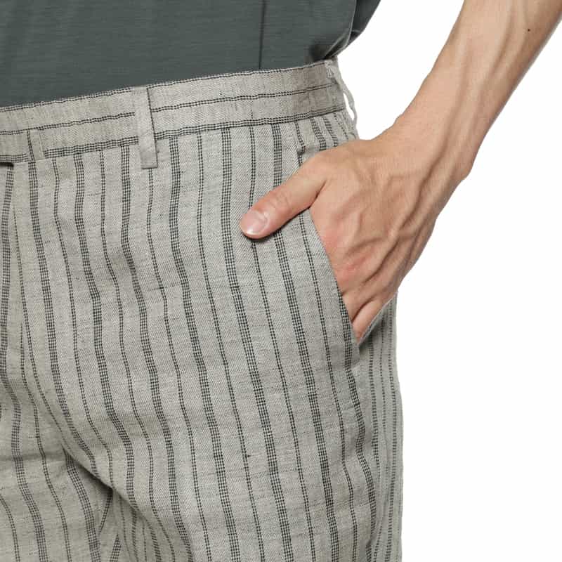 BARNEYS NEW YORK リネン素材ストライプ柄スラックスパンツ GRAY