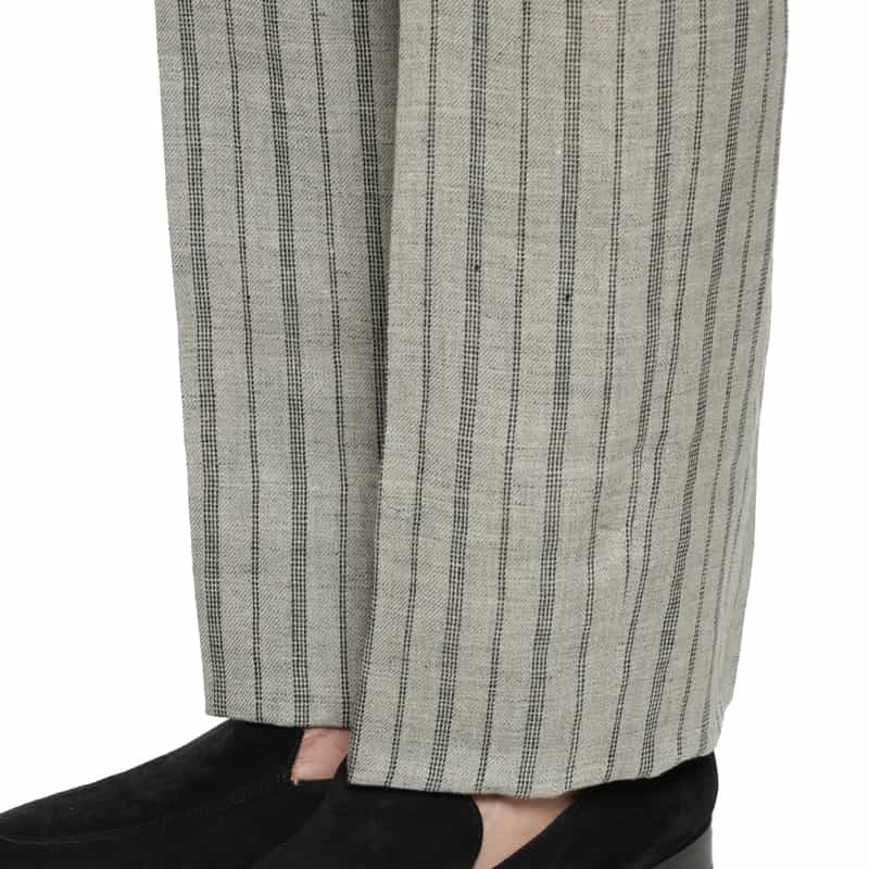 BARNEYS NEW YORK リネン素材ストライプ柄スラックスパンツ GRAY