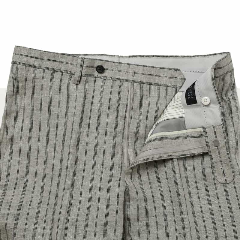 BARNEYS NEW YORK リネン素材ストライプ柄スラックスパンツ GRAY
