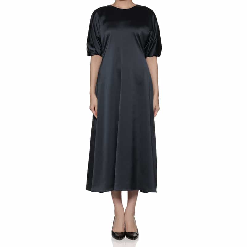 BARNEYS NEW YORK ウォッシャブル バルーンスリーブドレス NAVY