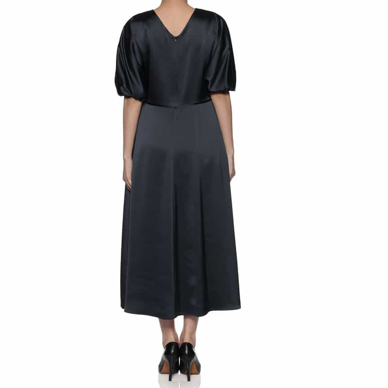 BARNEYS NEW YORK ウォッシャブル バルーンスリーブドレス NAVY