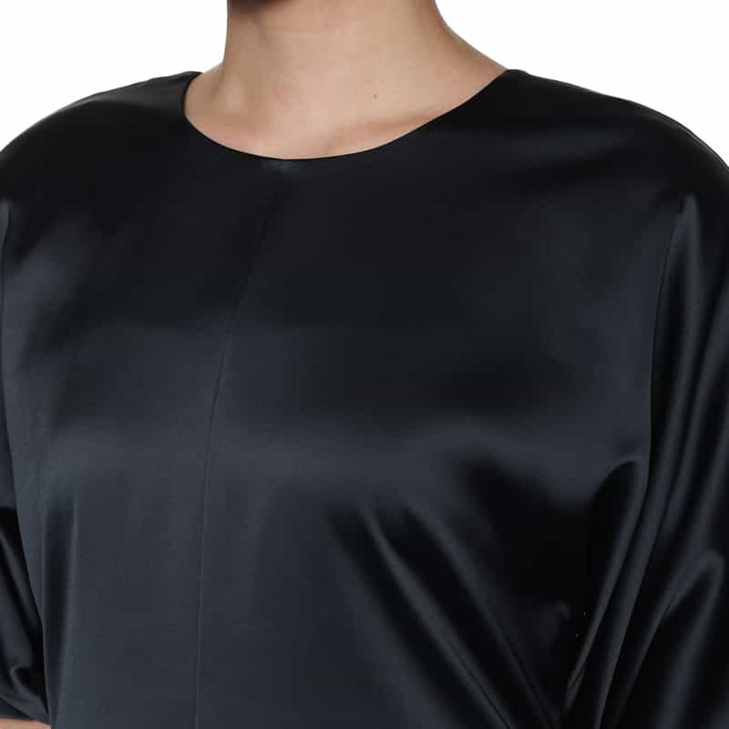 BARNEYS NEW YORK ウォッシャブル バルーンスリーブドレス NAVY