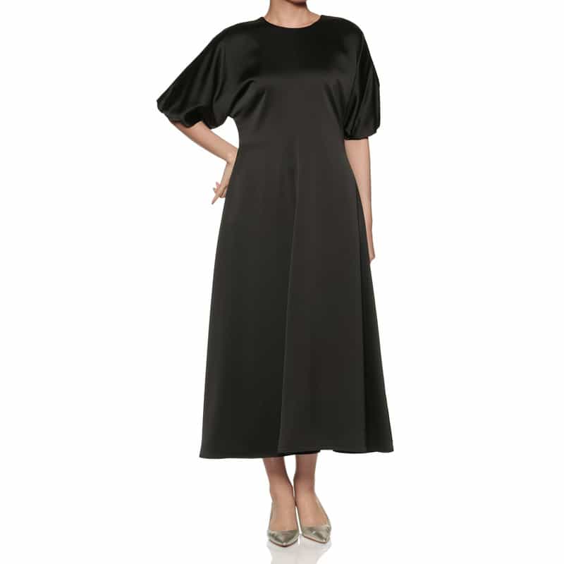 BARNEYS NEW YORK ウォッシャブル バルーンスリーブドレス BLACK