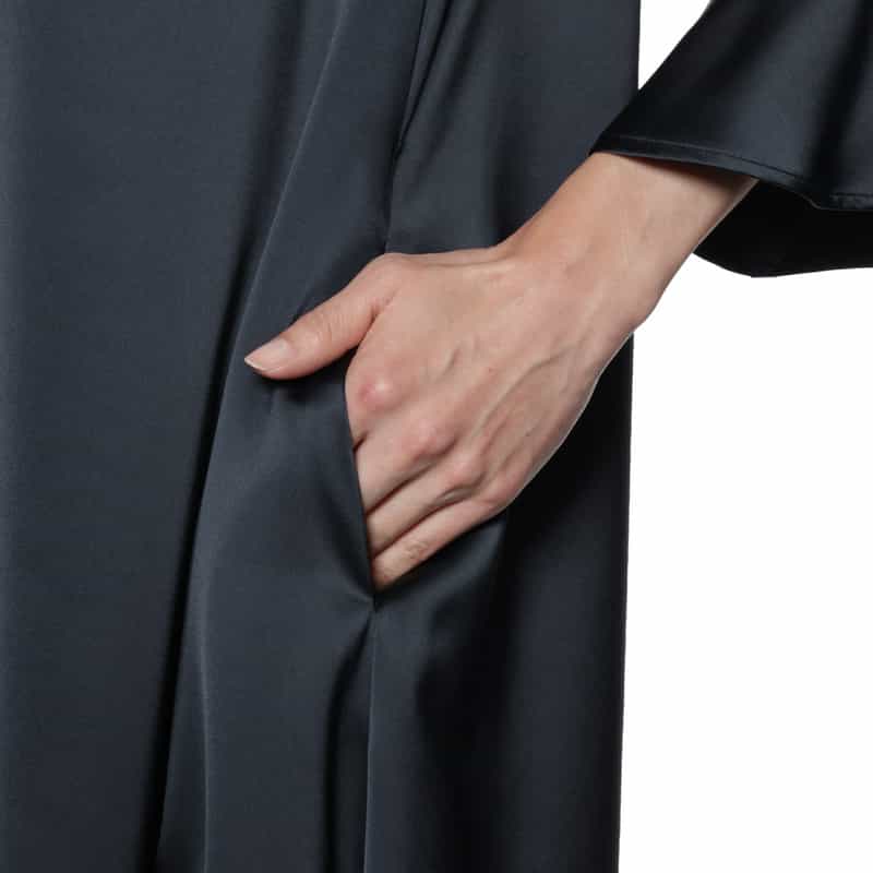 BARNEYS NEW YORK ウォッシャブル パールボタン付きフレアスリーブドレス NAVY