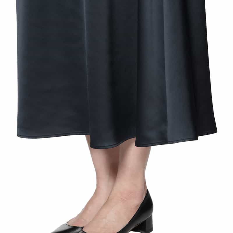 BARNEYS NEW YORK ウォッシャブル パールボタン付きフレアスリーブドレス NAVY