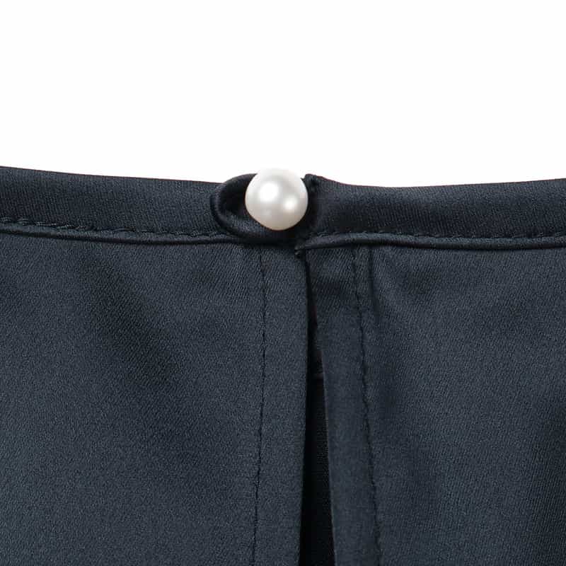 BARNEYS NEW YORK ウォッシャブル パールボタン付きフレアスリーブドレス NAVY