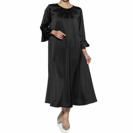 ウォッシャブル パールボタン付きフレアスリーブドレス