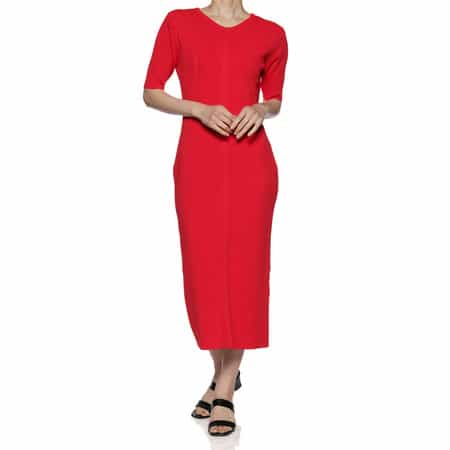 ウォッシャブル バックスリット リブニットドレス