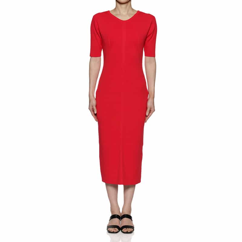 BARNEYS NEW YORK ウォッシャブル バックスリット リブニットドレス RED