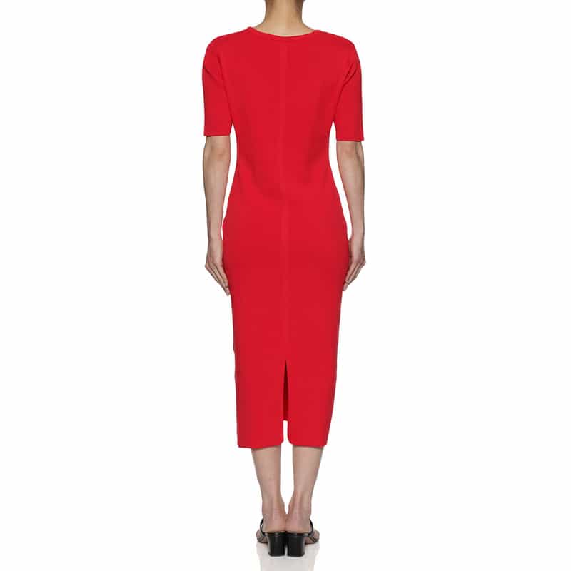 BARNEYS NEW YORK ウォッシャブル バックスリット リブニットドレス RED