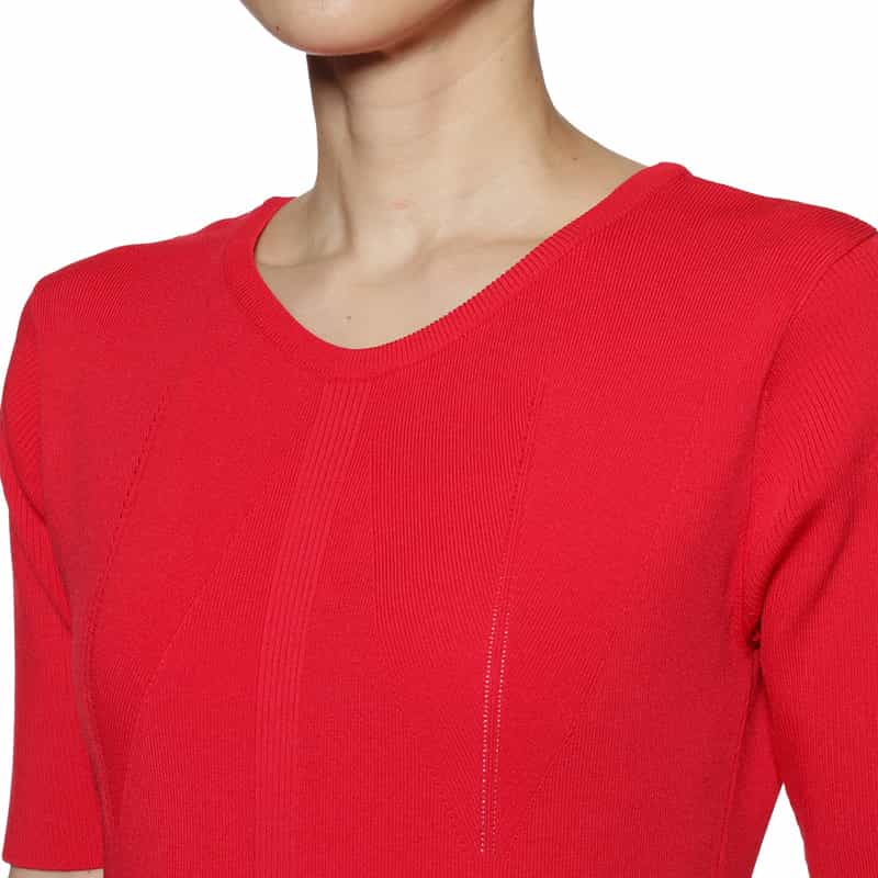 BARNEYS NEW YORK ウォッシャブル バックスリット リブニットドレス RED