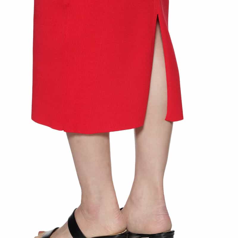 BARNEYS NEW YORK ウォッシャブル バックスリット リブニットドレス RED