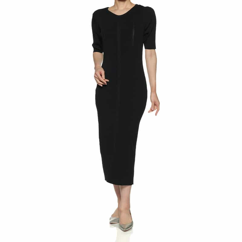 BARNEYS NEW YORK ウォッシャブル バックスリット リブニットドレス BLACK