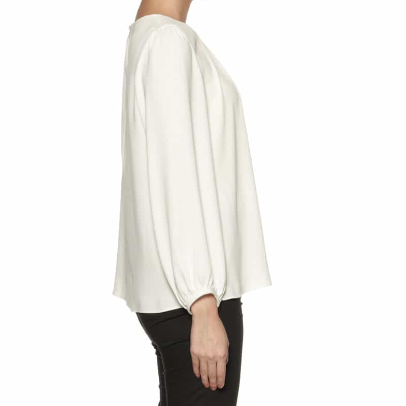 BARNEYS NEW YORK ウォッシャブル パーツ付きノーカラーブラウス WHITE