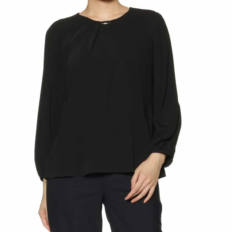 BARNEYS NEW YORK ウォッシャブル パーツ付きノーカラーブラウス BLACK