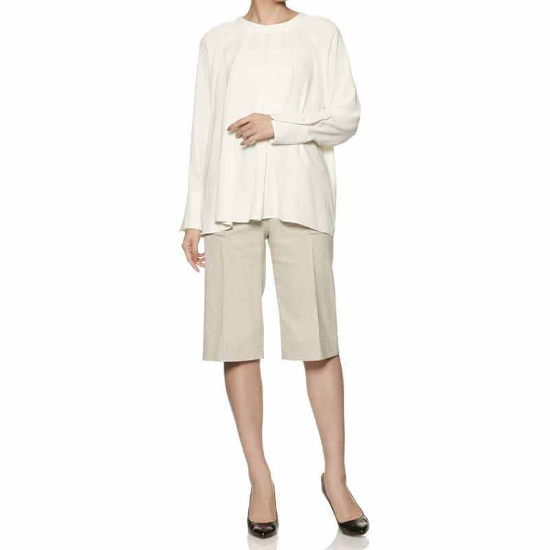 BARNEYS NEW YORK ウォッシャブル フロントタック パールスリーブ ブラウス WHITE