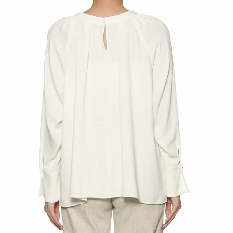 BARNEYS NEW YORK ウォッシャブル フロントタック パールスリーブ ブラウス WHITE