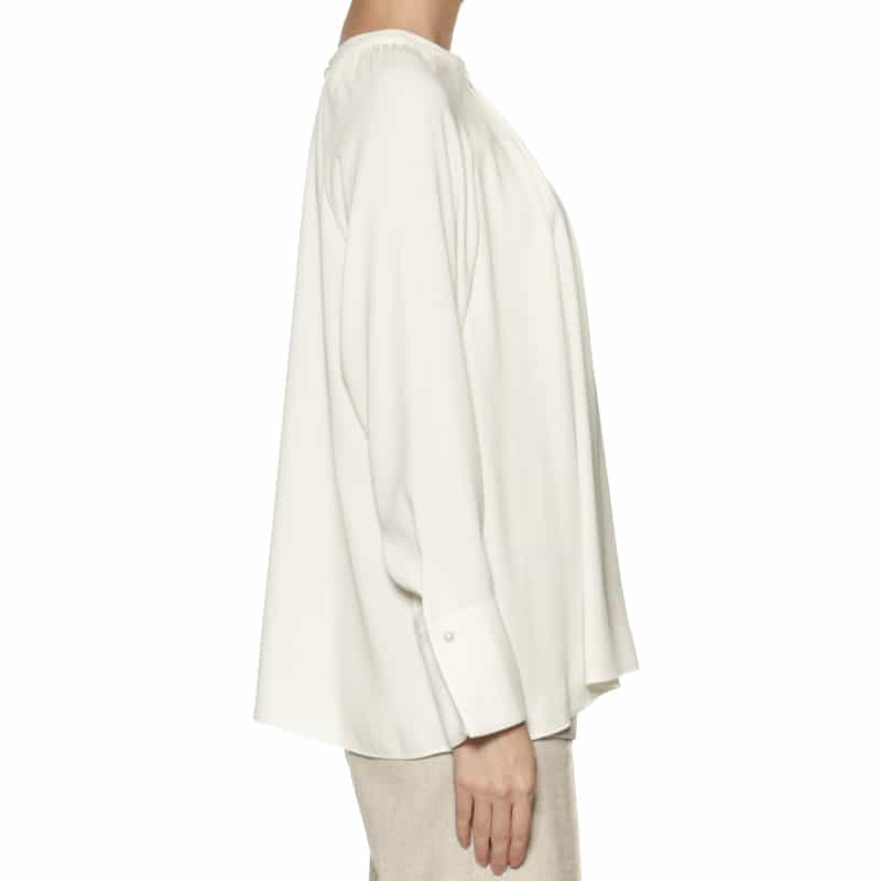 BARNEYS NEW YORK ウォッシャブル フロントタック パールスリーブ ブラウス WHITE