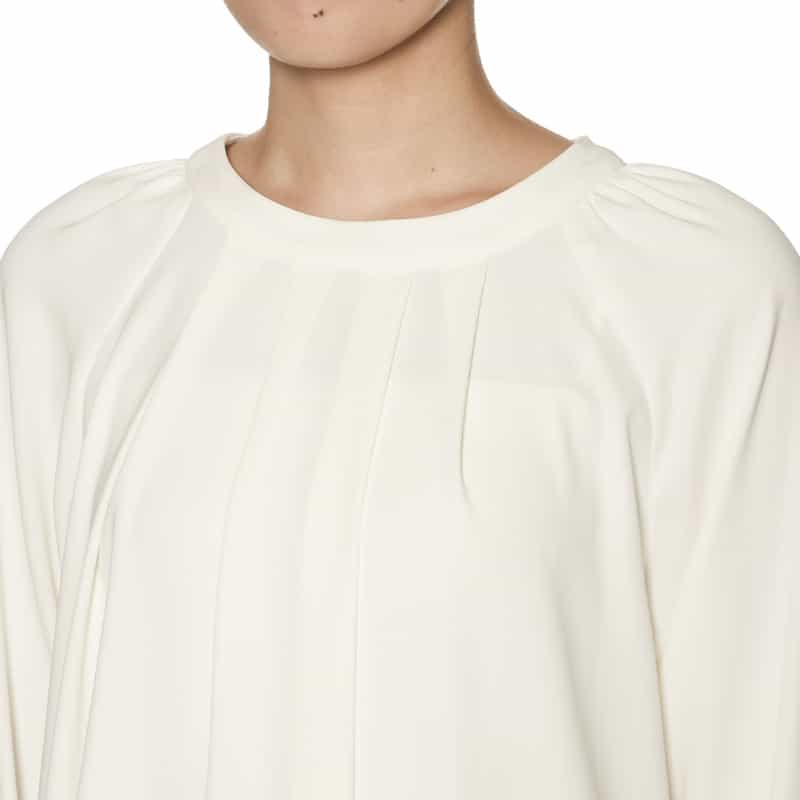 BARNEYS NEW YORK ウォッシャブル フロントタック パールスリーブ ブラウス WHITE