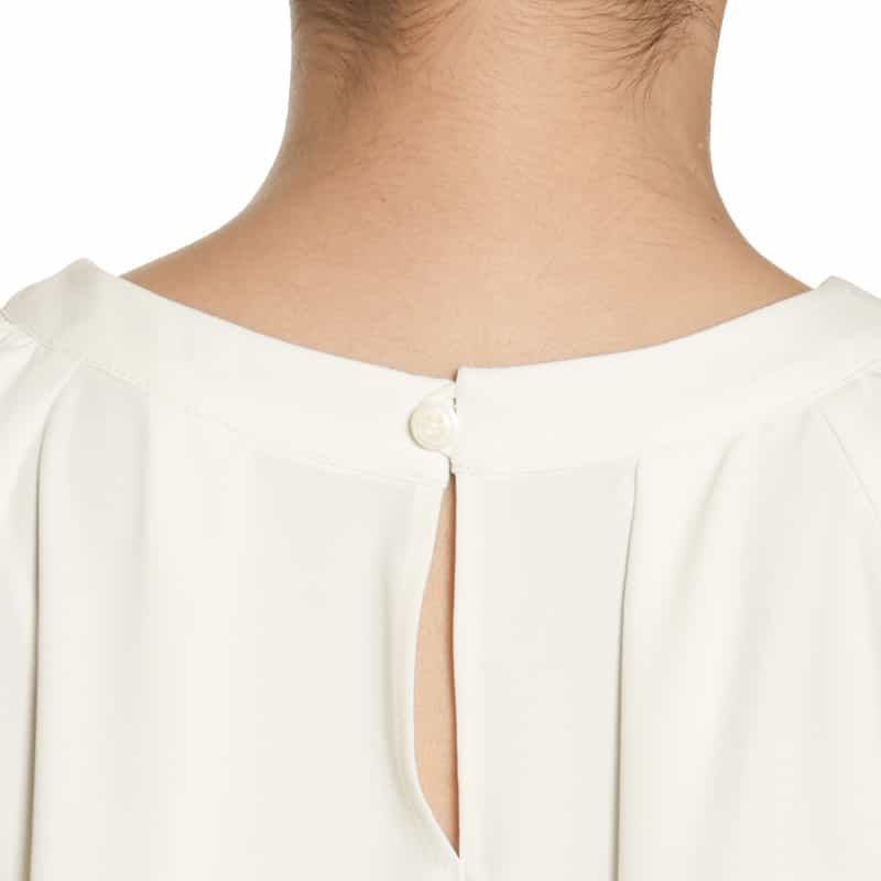 BARNEYS NEW YORK ウォッシャブル フロントタック パールスリーブ ブラウス WHITE