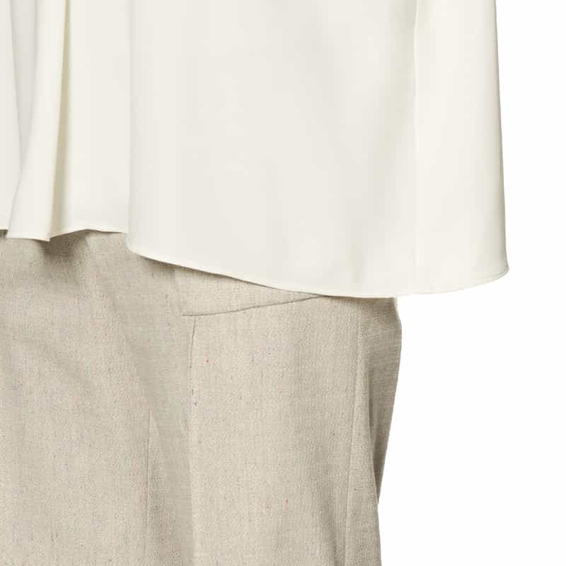 BARNEYS NEW YORK ウォッシャブル フロントタック パールスリーブ ブラウス WHITE