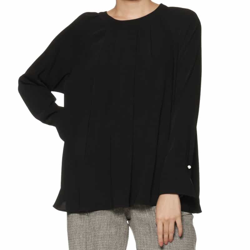 BARNEYS NEW YORK ウォッシャブル フロントタック パールスリーブ ブラウス BLACK