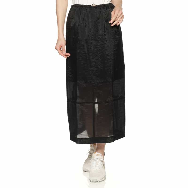 BARNEYS NEW YORK ウォッシャブル シアー素材ドローストリングロングスカート BLACK