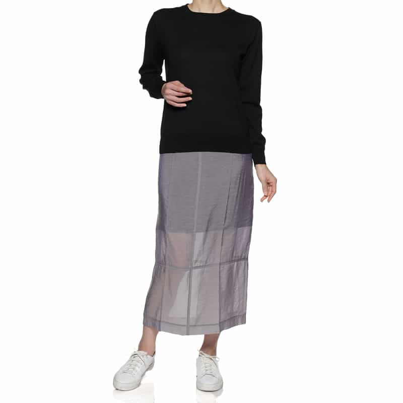 BARNEYS NEW YORK ウォッシャブル シアー素材ドローストリングロングスカート GRAY