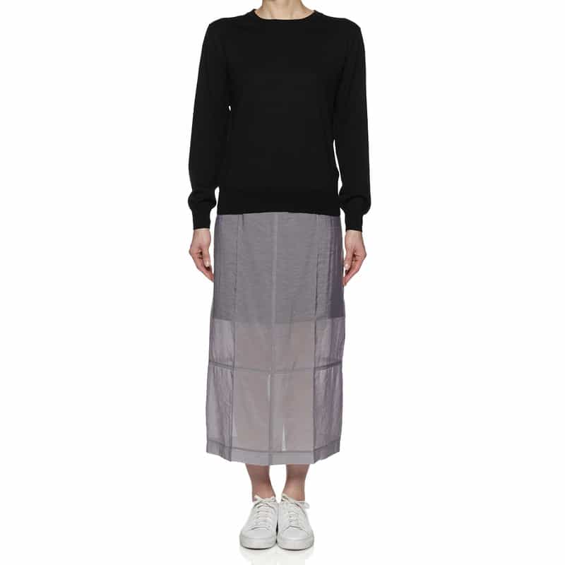 BARNEYS NEW YORK ウォッシャブル シアー素材ドローストリングロングスカート GRAY