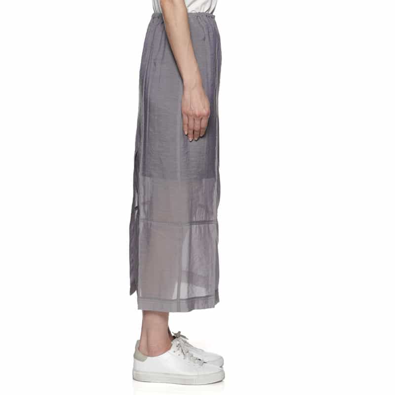 BARNEYS NEW YORK ウォッシャブル シアー素材ドローストリングロングスカート GRAY