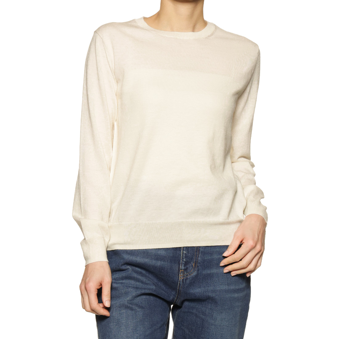 コットンシルク素材リブニットプルオーバー