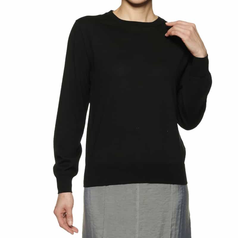 BARNEYS NEW YORK コットンシルク素材リブニットプルオーバー BLACK