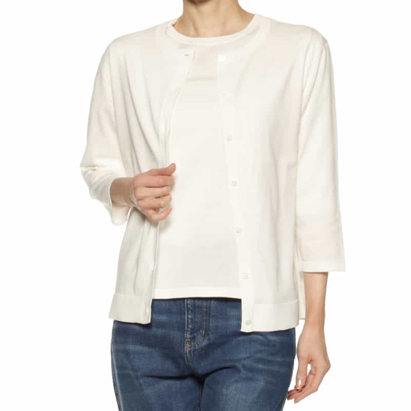 BARNEYS NEW YORK ウォッシャブル シーアイランドコットン カーディガン WHITE