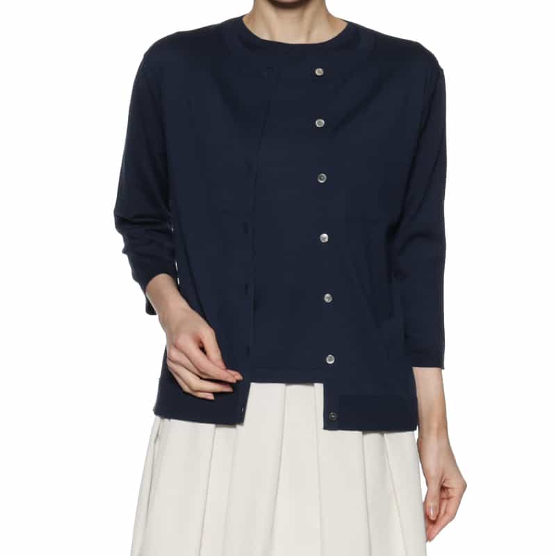 BARNEYS NEW YORK ウォッシャブル シーアイランドコットン カーディガン NAVY