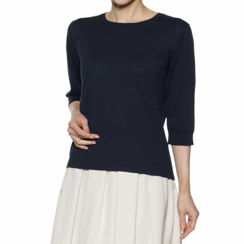 BARNEYS NEW YORK ウォッシャブル シーアイランドコットン ニットプルオーバー NAVY