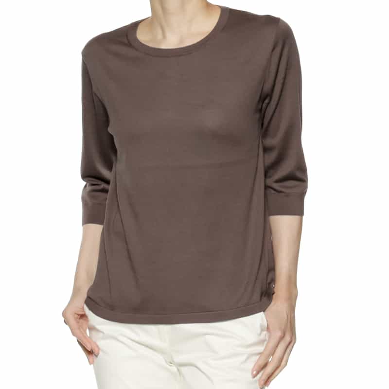 BARNEYS NEW YORK ウォッシャブル シーアイランドコットン ニットプルオーバー BROWN