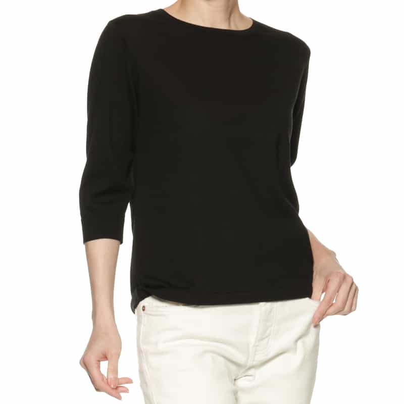 BARNEYS NEW YORK ウォッシャブル シーアイランドコットン ニットプルオーバー BLACK