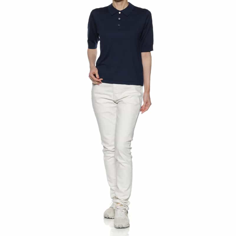 BARNEYS NEW YORK ウォッシャブル シーアイランドコットン ポロシャツ NAVY