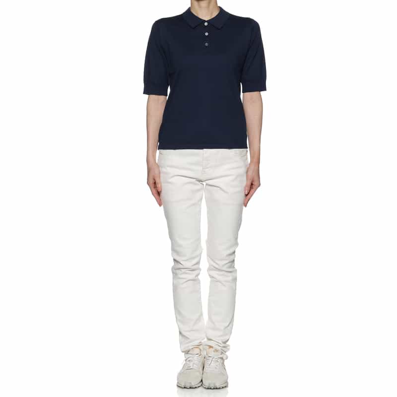 BARNEYS NEW YORK ウォッシャブル シーアイランドコットン ポロシャツ NAVY