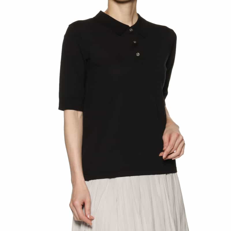 BARNEYS NEW YORK ウォッシャブル シーアイランドコットン ポロシャツ BLACK