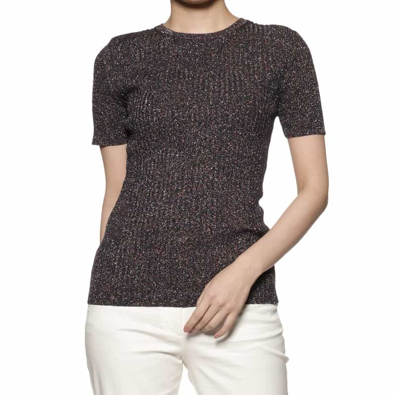 KANAKO SAKAI ラメ入りリブニットプルオーバー NAVY