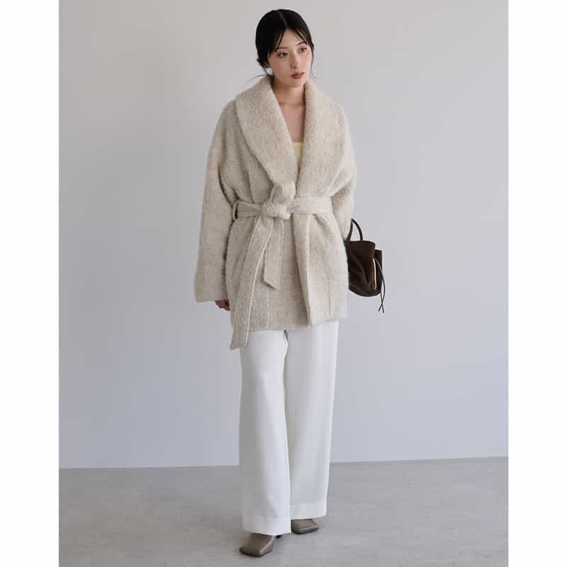 BARNEYS NEW YORK ウォッシャブル ドローリングワイドパンツ WHITE